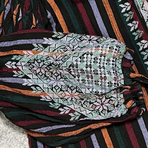 Tru Luxe Jeans Striped Embroidered Peasant Blouse Shirt Womens M Fringe - Picture 14 of 17